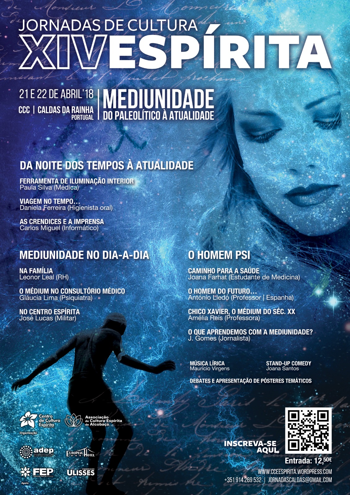 Cartaz das Jornadas de Cultura Espírita 2018 — Mediunidade: do Paleolítico à Atualidade