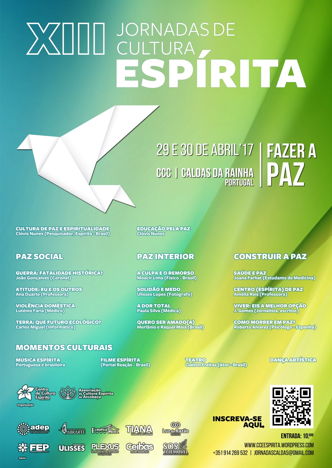 Cartaz das Jornadas de Cultura Espírita 2017 — Fazer a Paz: um contributo do Espiritismo
